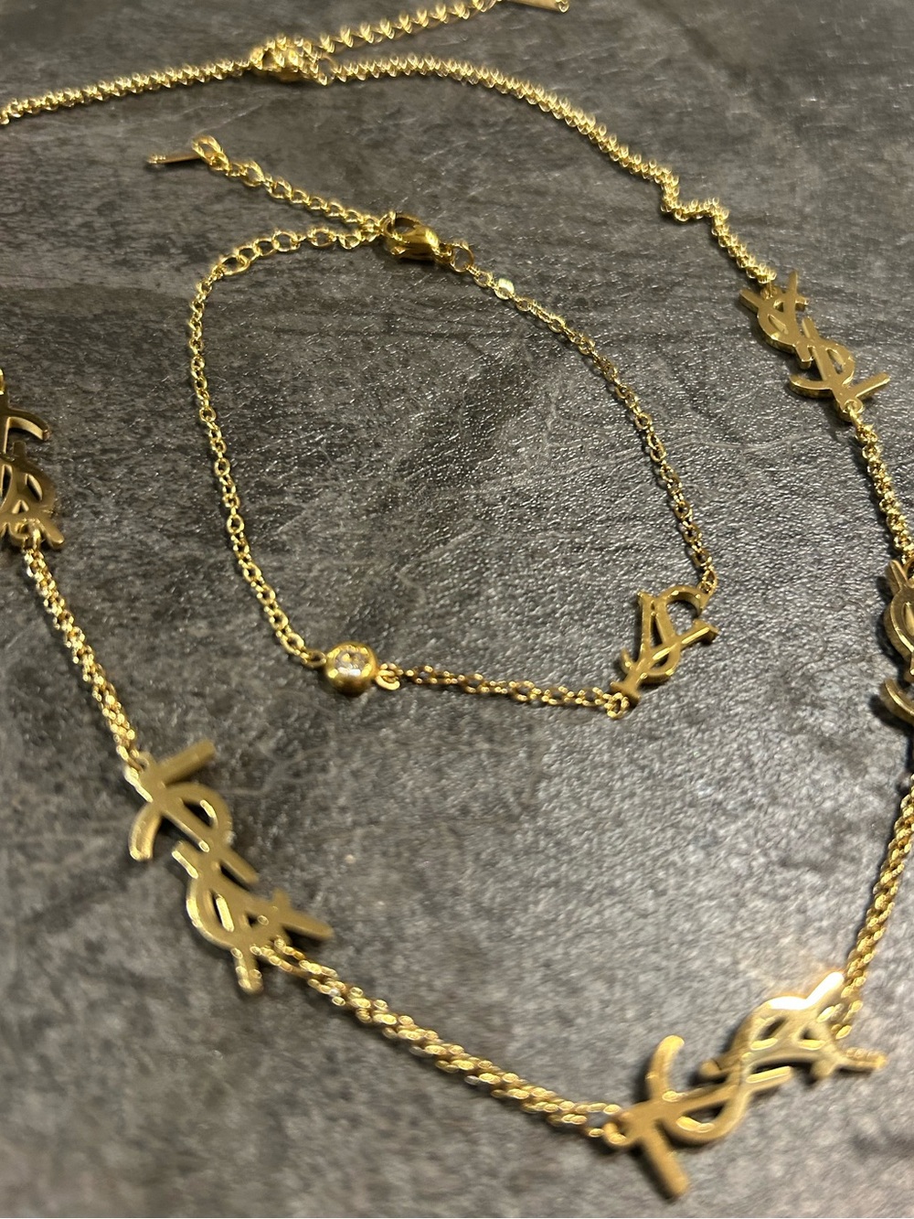 Gold-Tone Letter Link Necklace and Bracelet Set - Picture 3 of 6